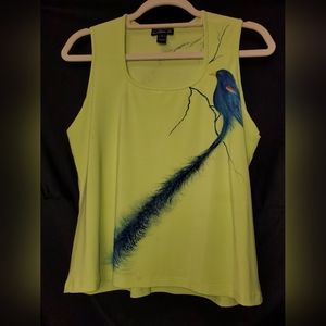 Clara S Top, Green with Bird, Sz M